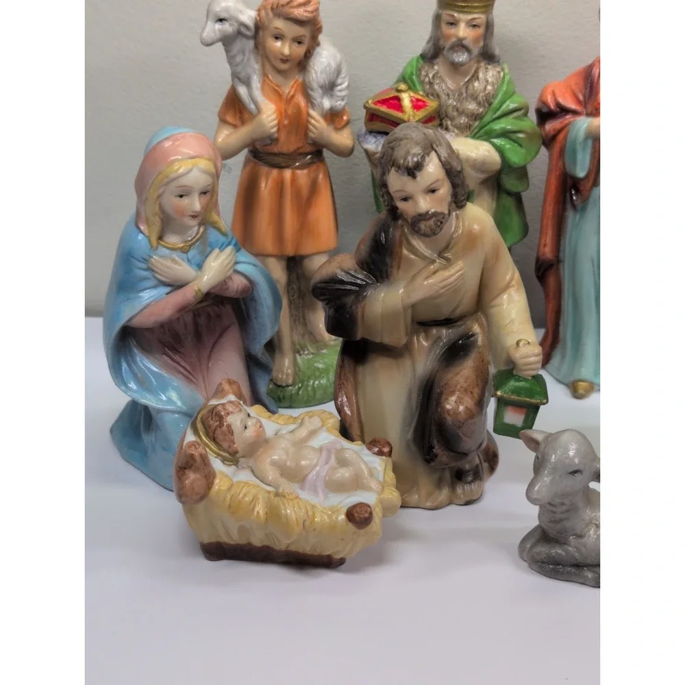 Vintage Homco Home Interiors Porcelain Figurine Complete Nativity Set 9pc #5216